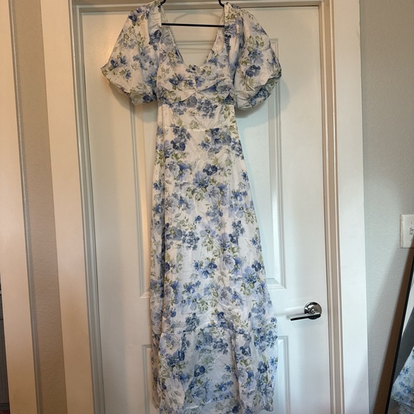 Altar'd State Dresses & Skirts - Altar'd State White Maxi Dress with Blue and Green Floral Print